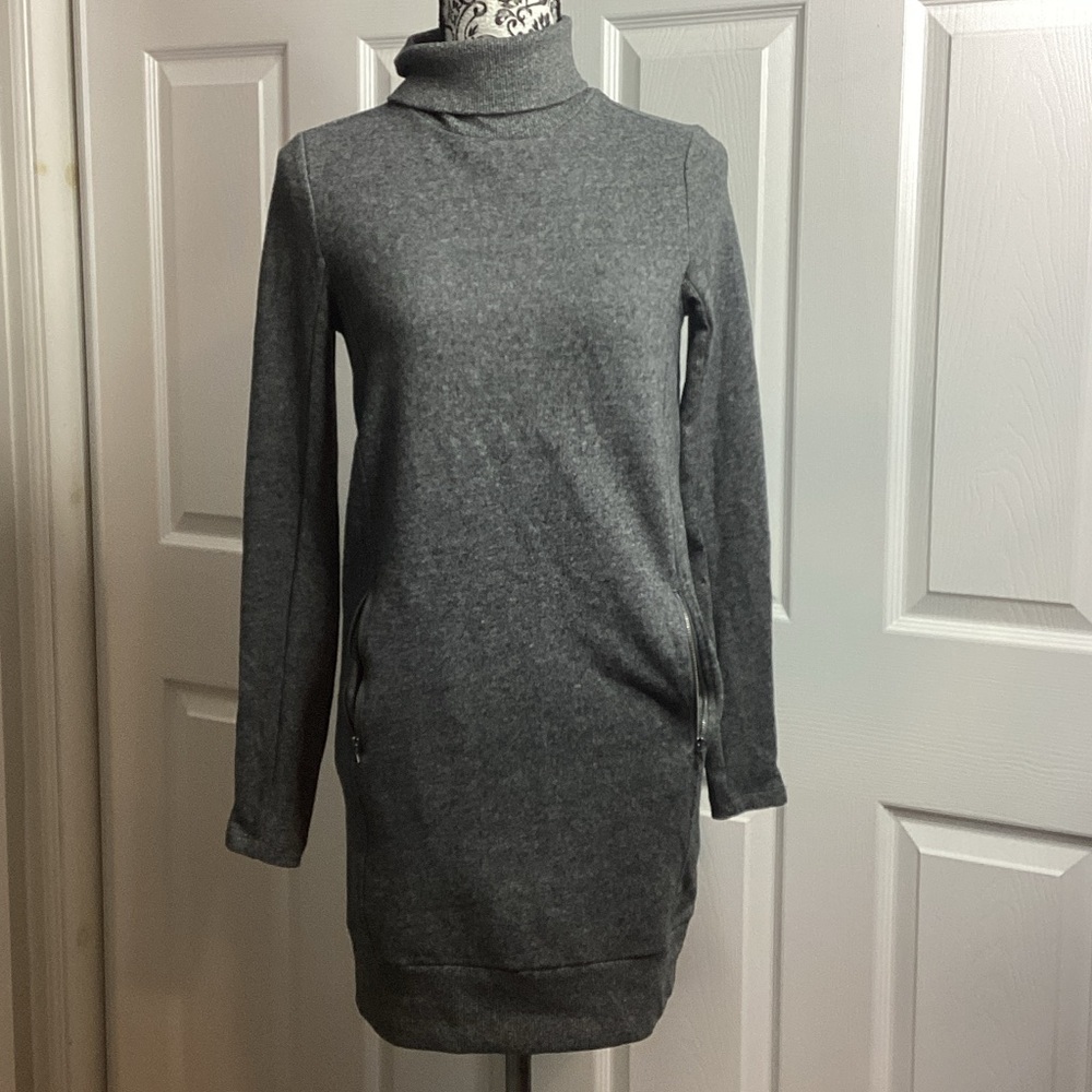 Lou & Grey Charcoal Knit‎ Sweater Dress Turtleneck XXS Pocket